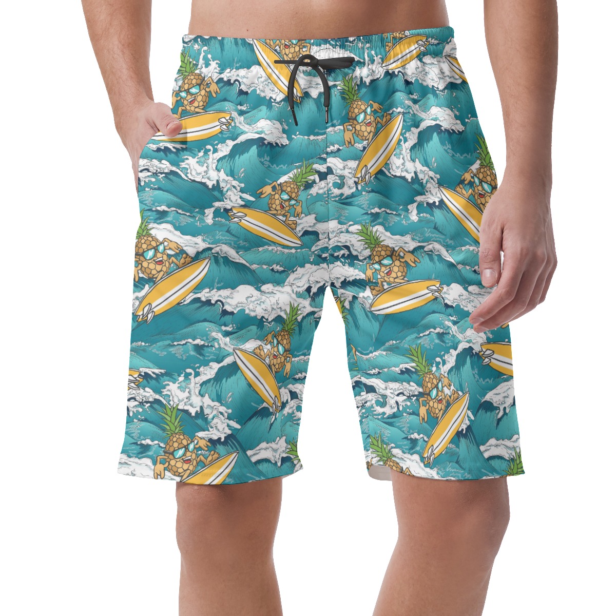 Pineapple Surfing Blue Hawaiian Beach Shorts For Men - variant image 1