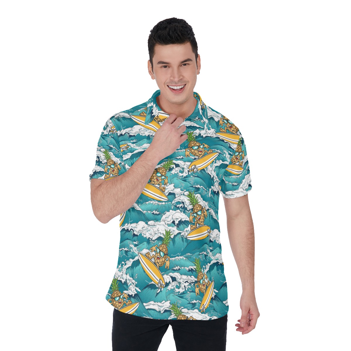 Funny Pineapple Wave Surfing Hawaiian Polo Shirt - variant image 1