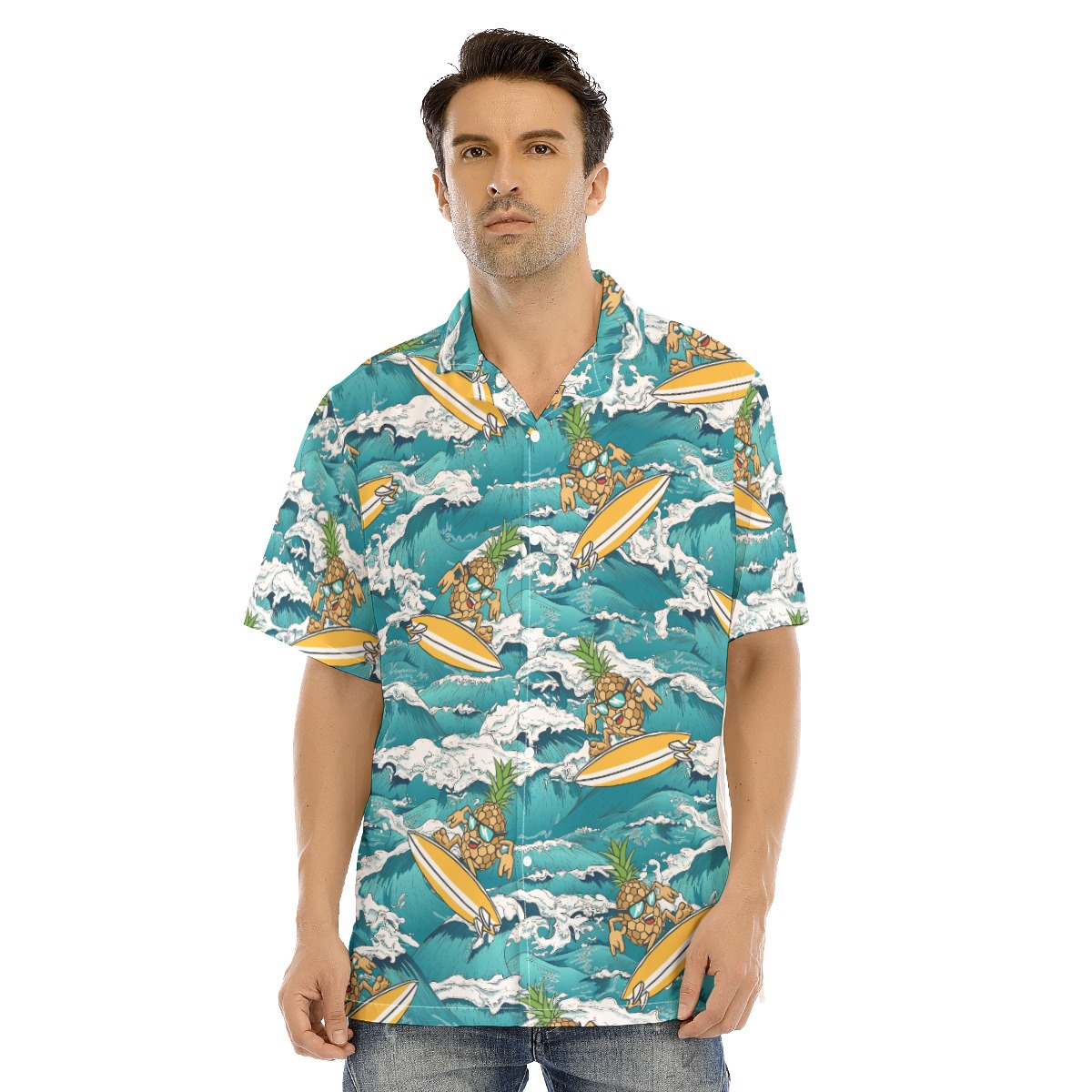 Funny Surfing Pineapple Blue Hawaiian Shirt - variant image 1