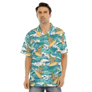 Funny Surfing Pineapple Blue Hawaiian Shirt