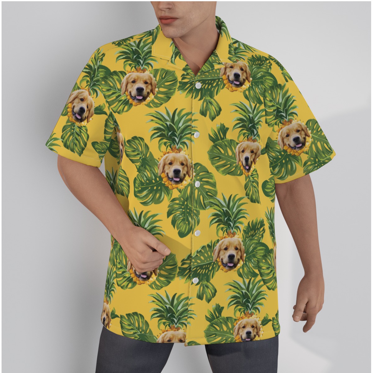 Custom Pet Face Pineapple Hawaiian Shirt For Men - variant image 1