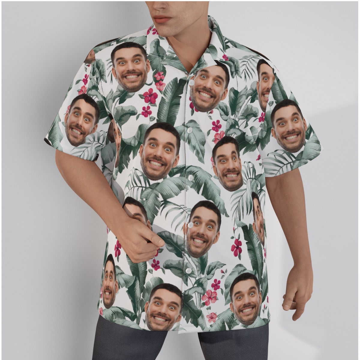 Tropical Leaf Custom Face Hawaiian Button Up Shirt - variant image 1