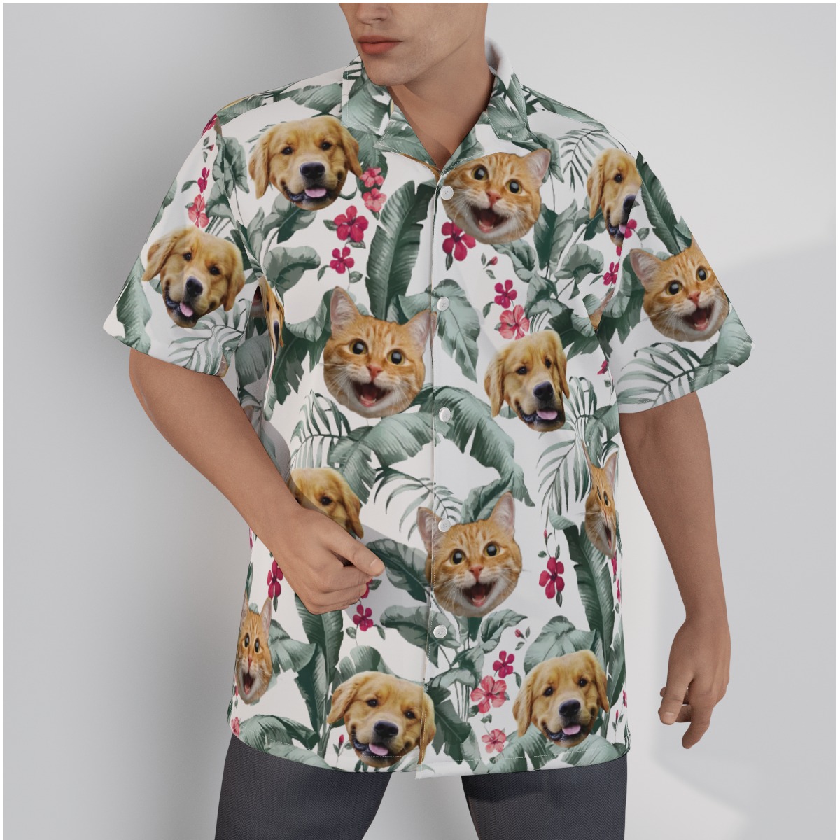 Personalized Pet Face Tropical Shirts For Men - variant image 1