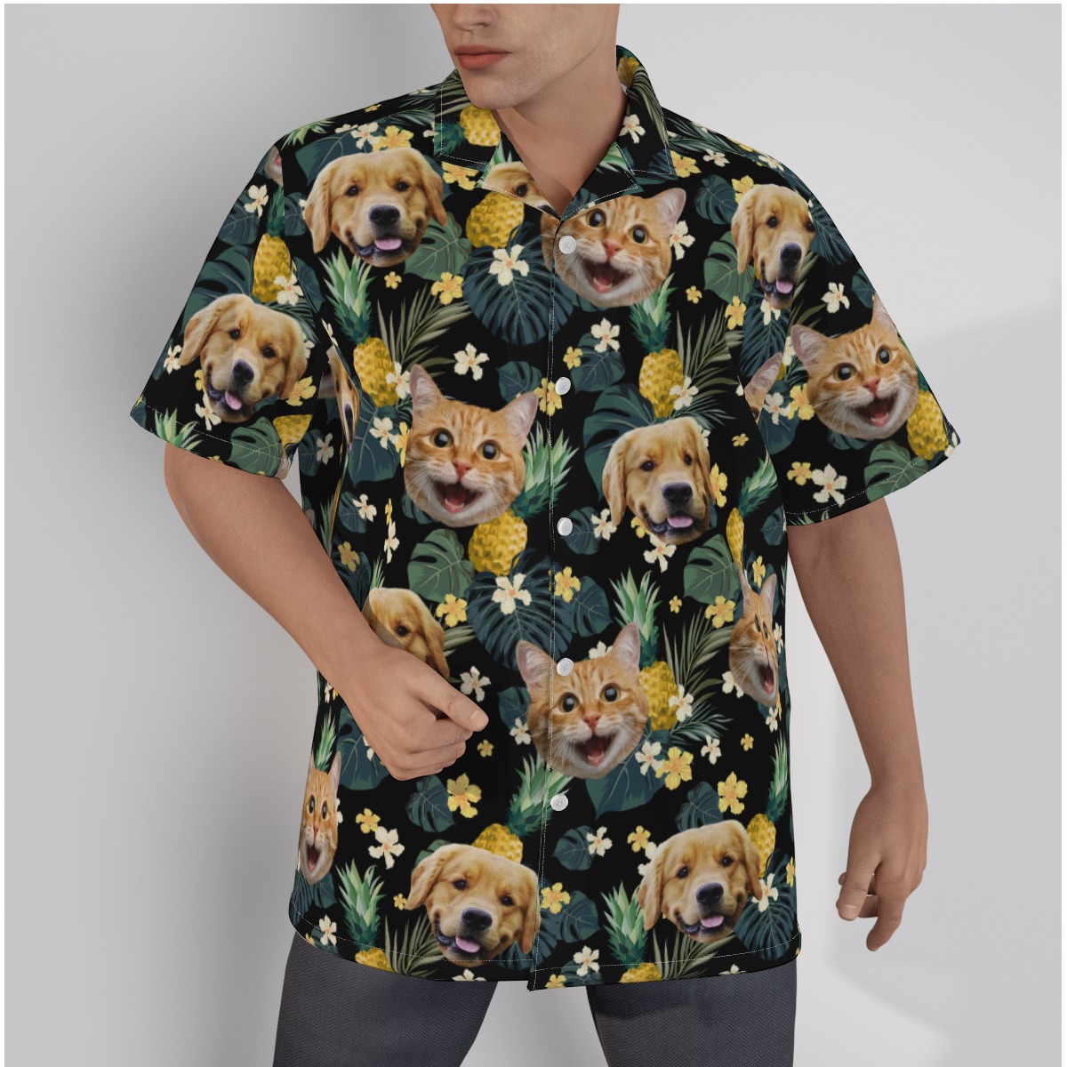 Custom Pet Face Pineapple Hawaiian Shirt - variant image 1