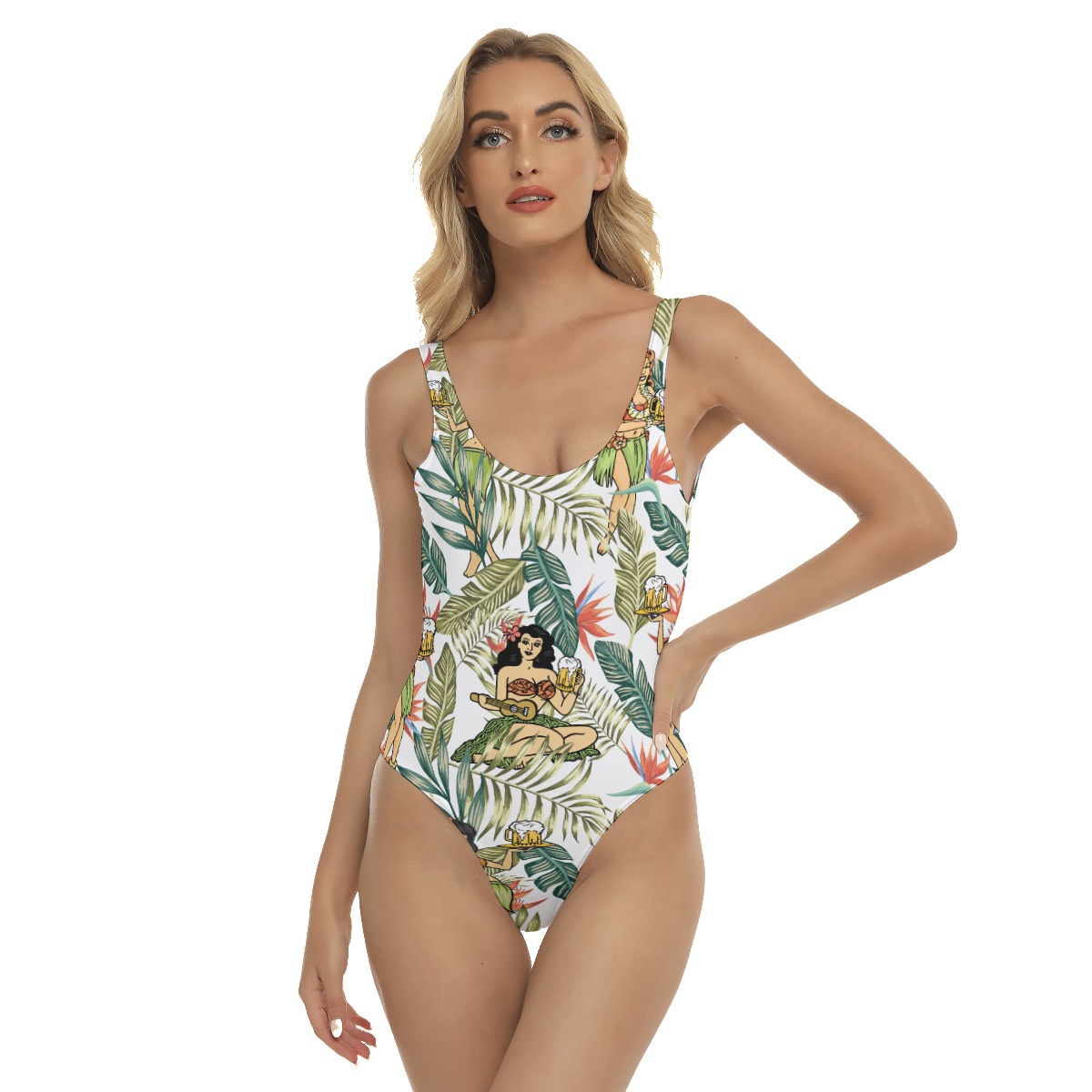 Tropical Hula Girl And Beer Hawaiian Swimsuit For Women - variant image 1