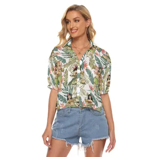 Hula Girl And Beer Floral Aloha V-Neck Shirt For Women