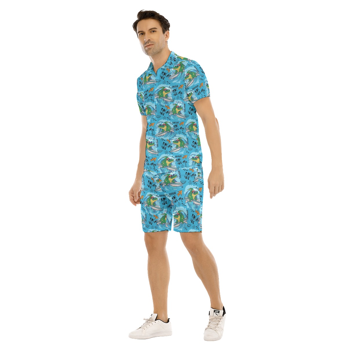 Funny Crocodiles Surfing Hawaiian Short Sleeve Shirt And Matching Shorts