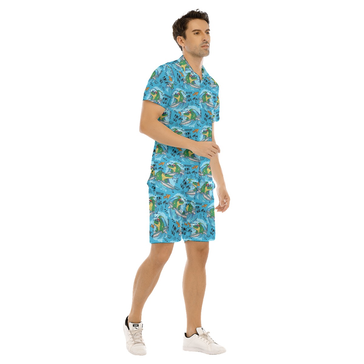 Funny Crocodiles Surfing Hawaiian Short Sleeve Shirt And Matching Shorts