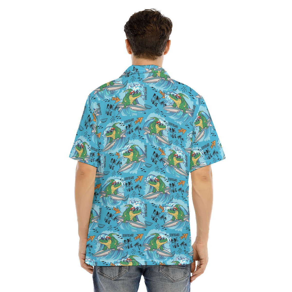 Funny Surfing Crocodiles Blue Hawaiian Shirt
