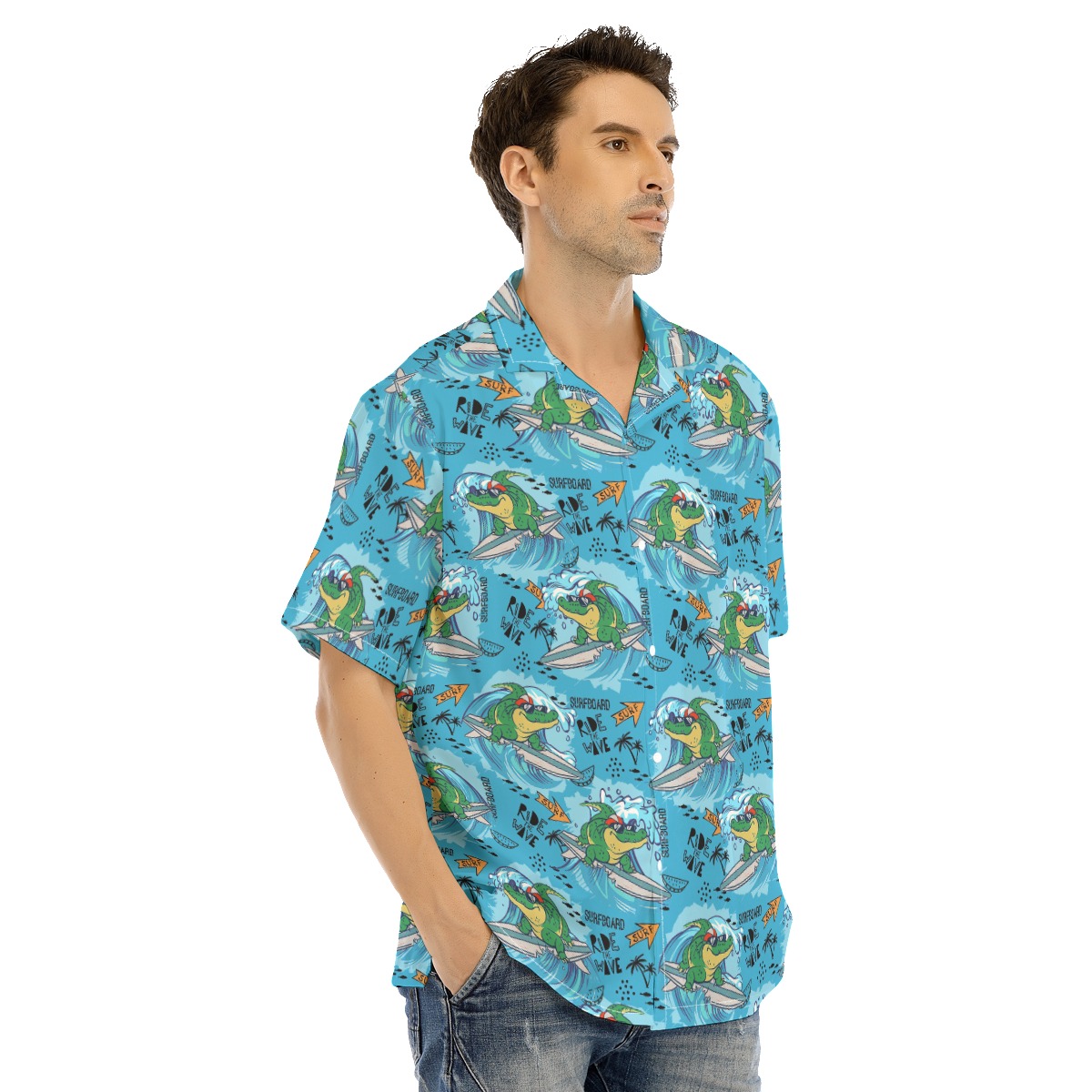 Funny Surfing Crocodiles Blue Hawaiian Shirt