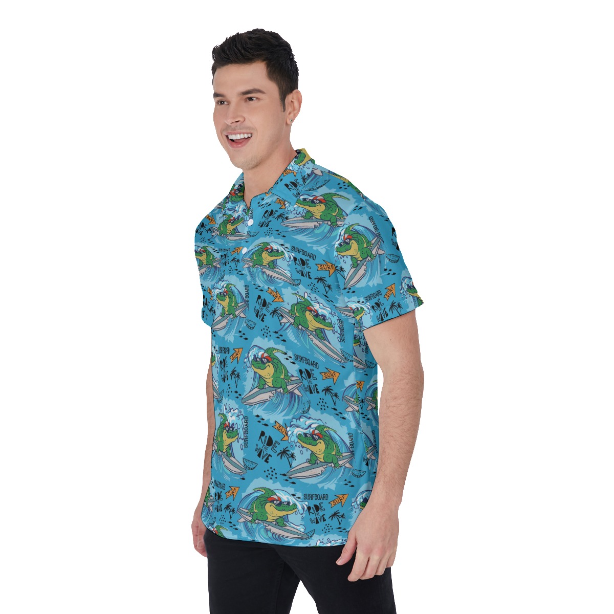 Ride The Wave Crocodiles Blue Hawaiian Polo Shirt