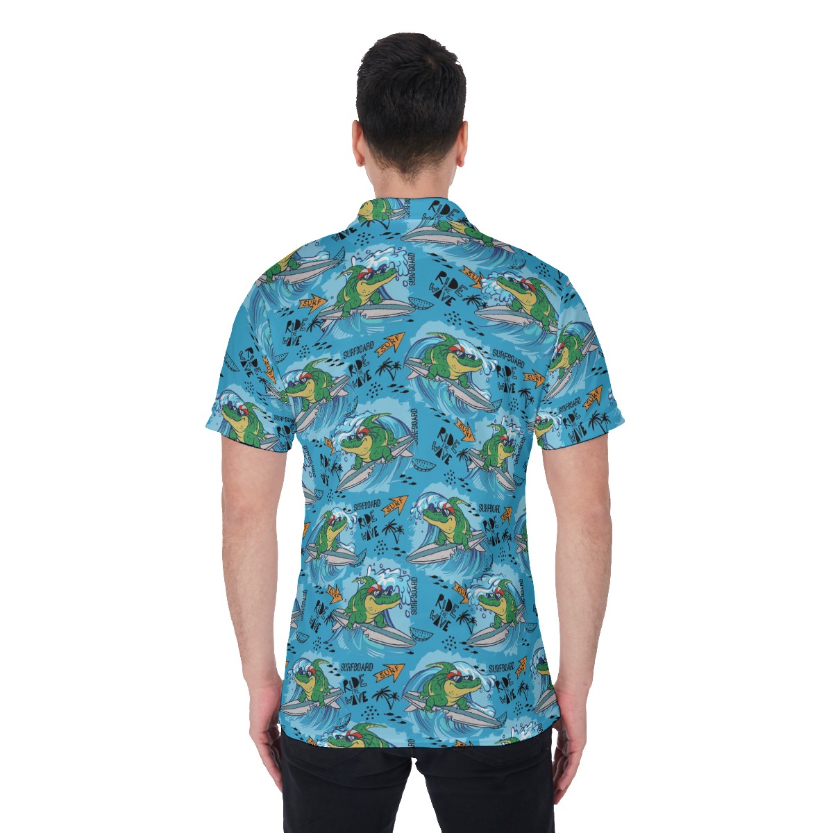Ride The Wave Crocodiles Blue Hawaiian Polo Shirt