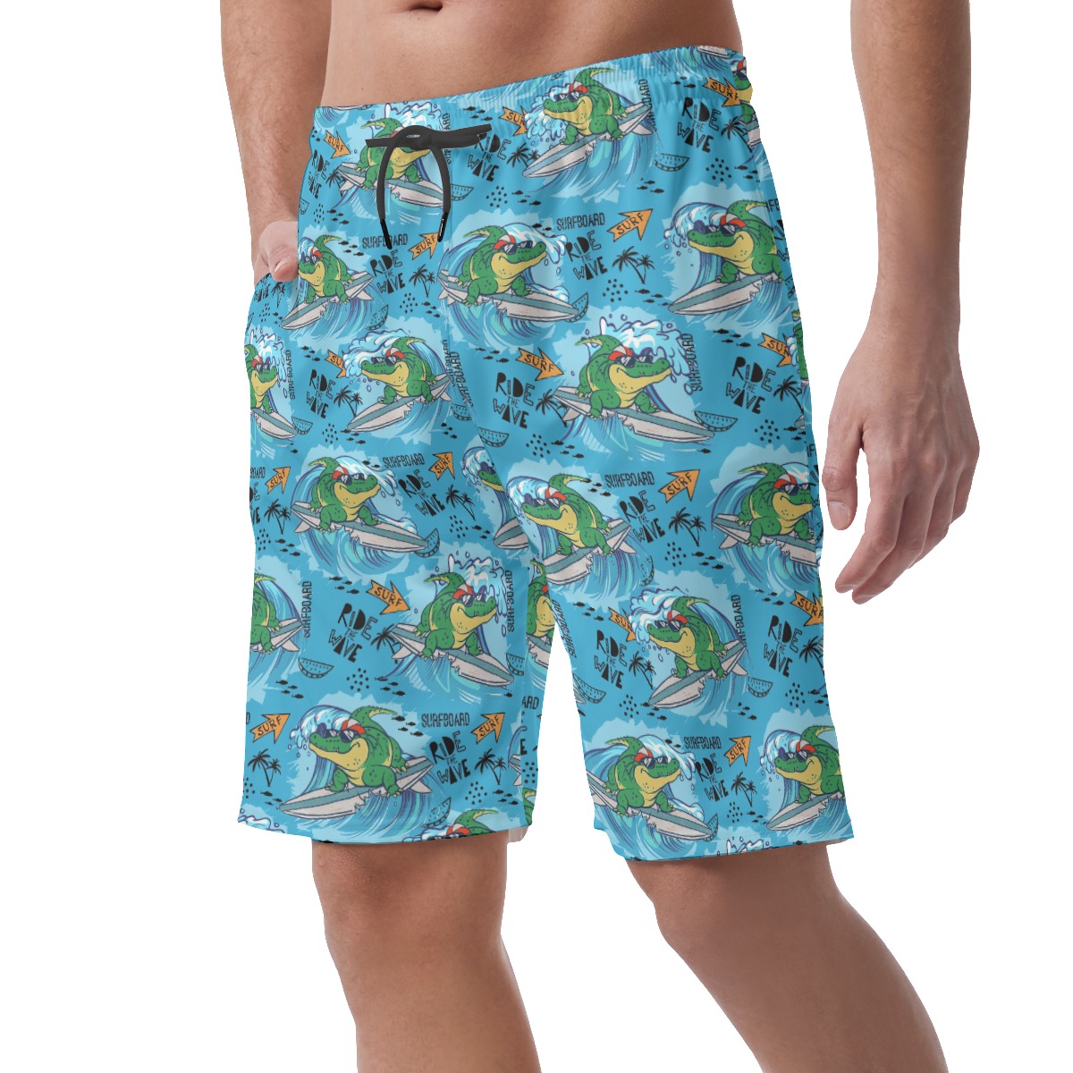 Funny Surfing Crocodiles Hawaiian Beach Shorts For Men