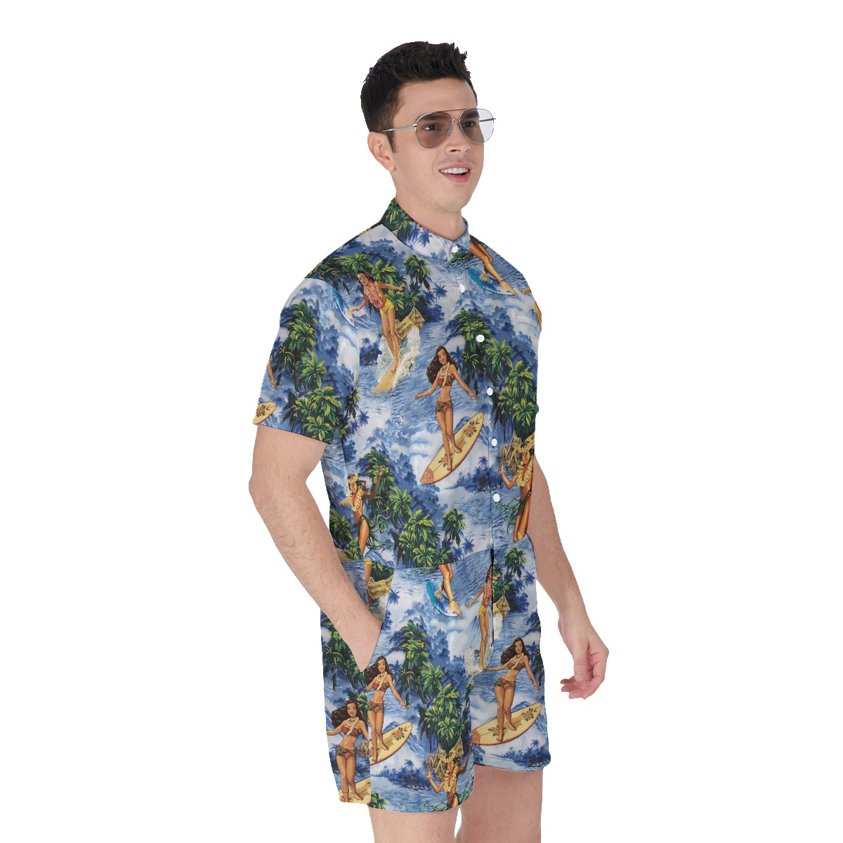 Funny Hula Girl Surfing Hawaiian Romper For Men
