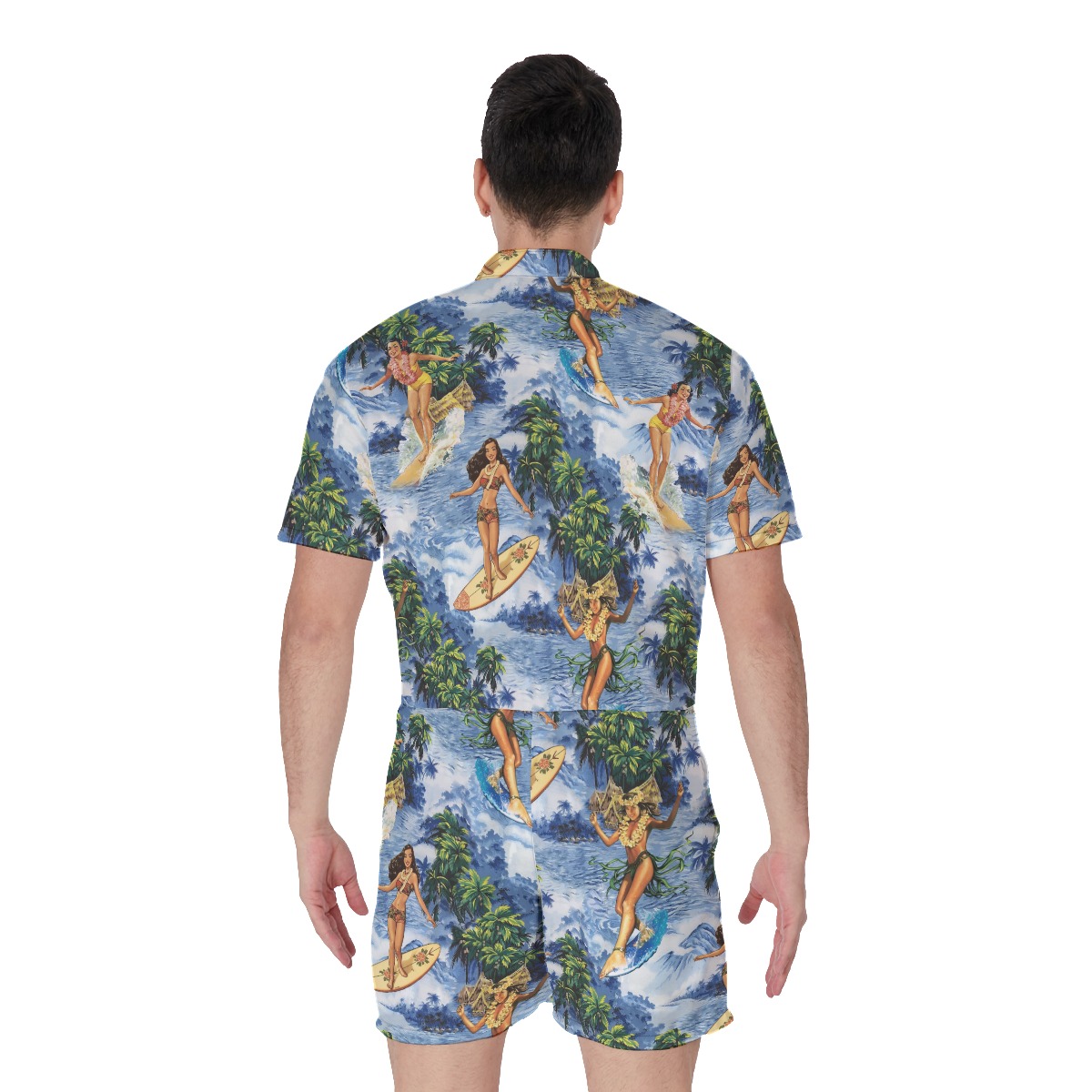 Funny Hula Girl Surfing Hawaiian Romper For Men