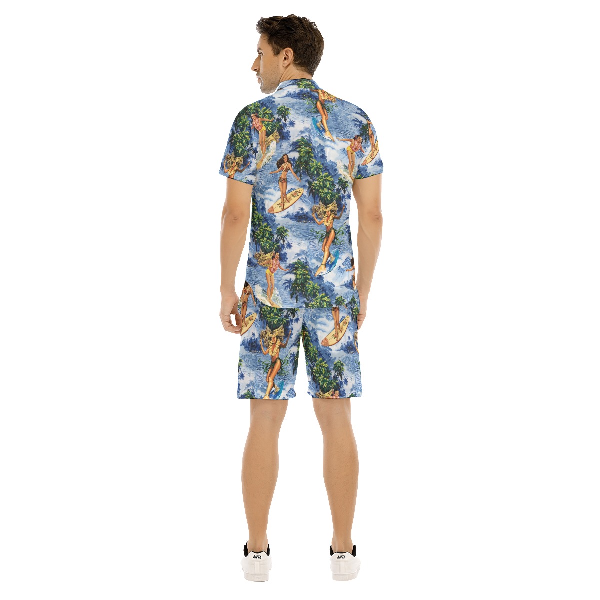Tropical Hula Girl Surfing Hawaiian Shirt Set For Men