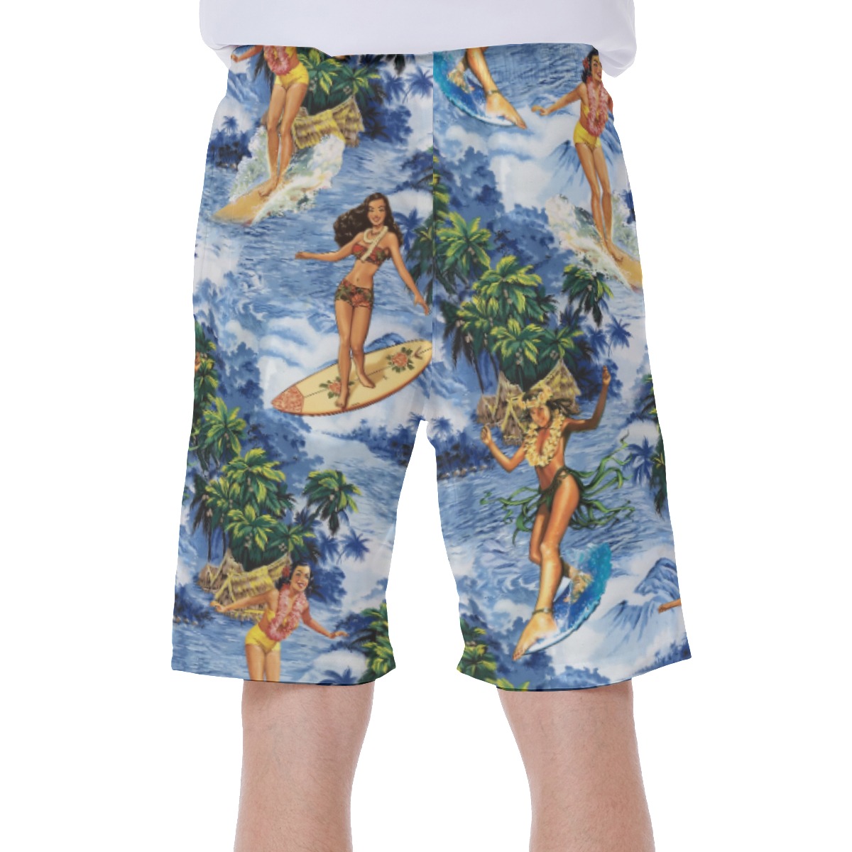 Funny Aloha Girl Surfing Tropical Hawaiian Swim Trunks For Men