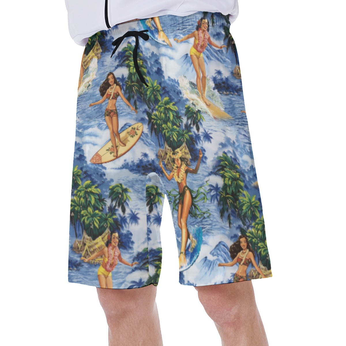 Funny Aloha Girl Surfing Tropical Hawaiian Swim Trunks For Men