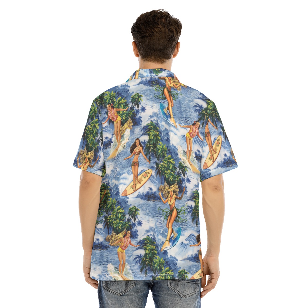 Hula Girl Surfing Tropical Classic Hawaiian Shirt
