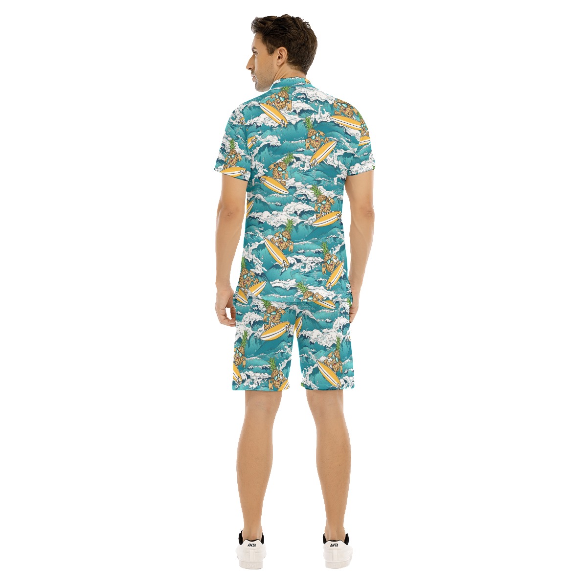 Cool Pineapple Wave Surfing Blue Hawaiian Shirt And Matching Shorts For Men