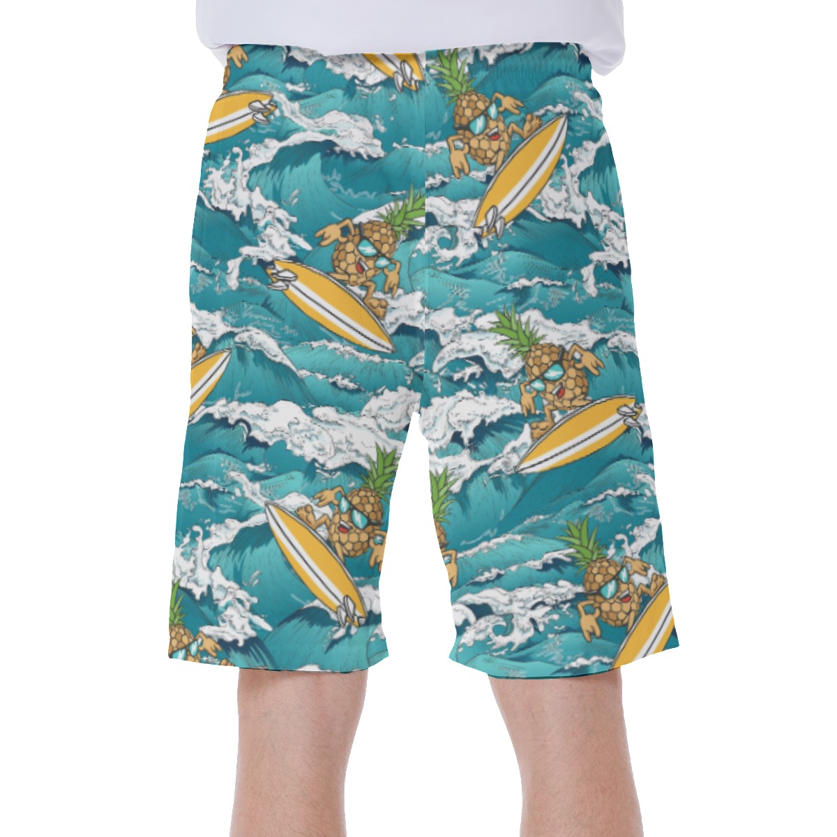 Funny Pineapple Wave Surfing Blue Hawaiian Swim Trunks For Men
