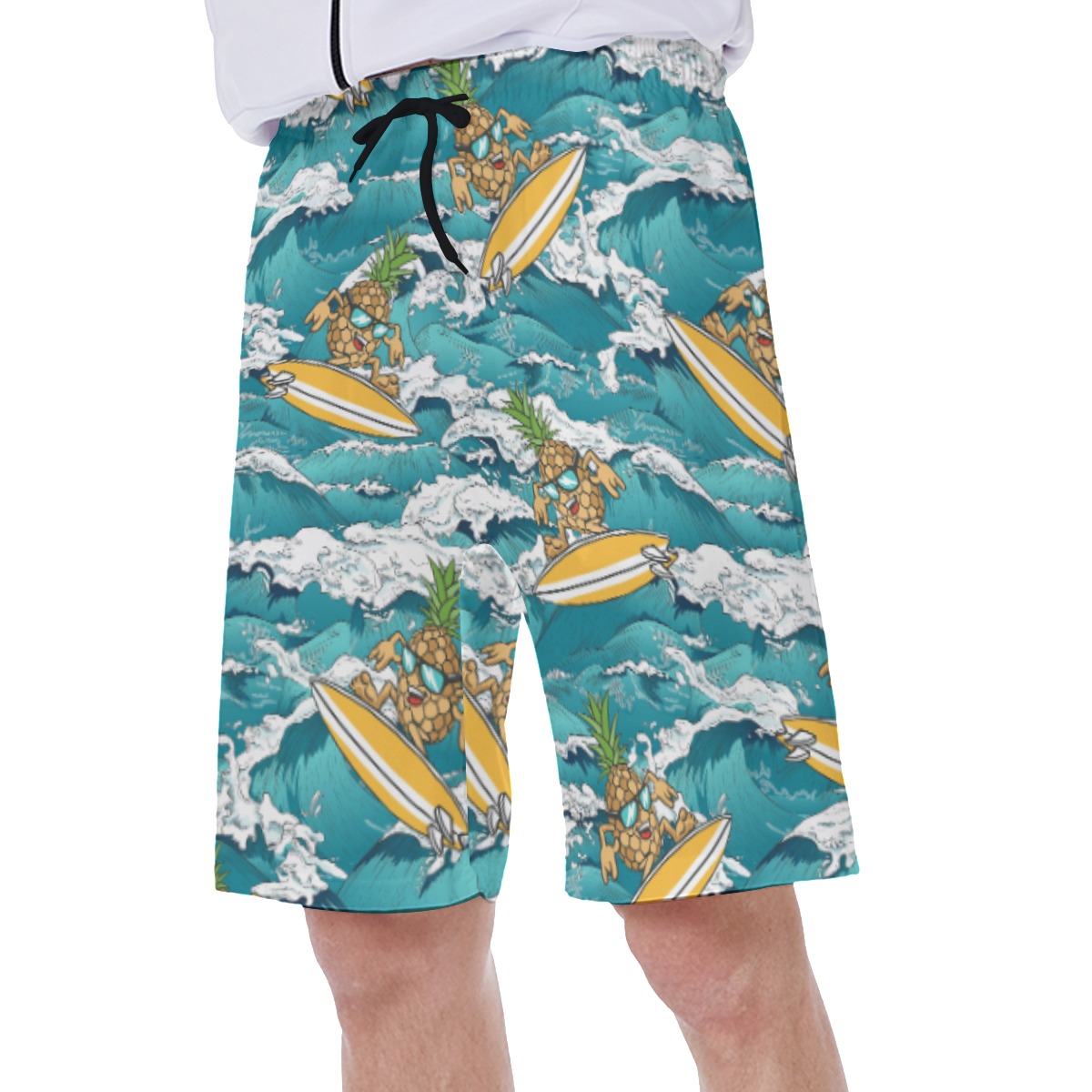 Funny Pineapple Wave Surfing Blue Hawaiian Swim Trunks For Men