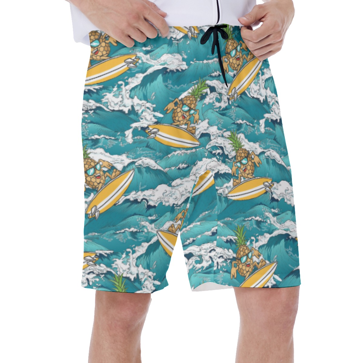 Funny Pineapple Wave Surfing Blue Hawaiian Swim Trunks For Men