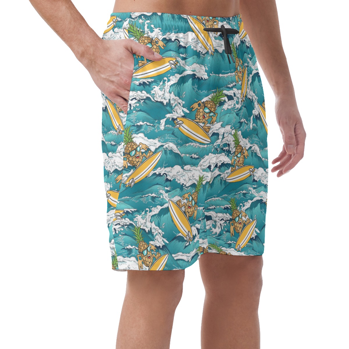 Pineapple Surfing Blue Hawaiian Beach Shorts For Men