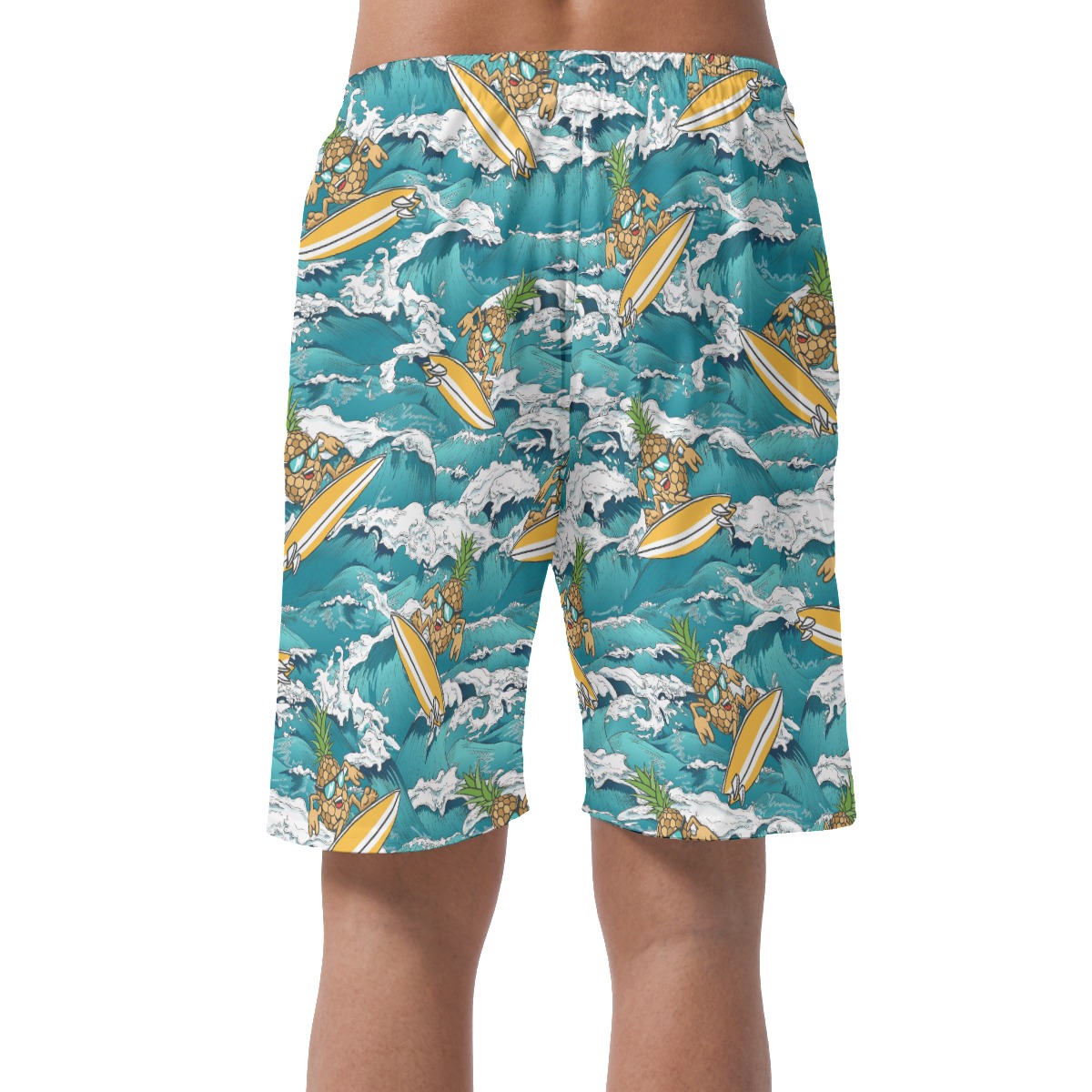 Pineapple Surfing Blue Hawaiian Beach Shorts For Men