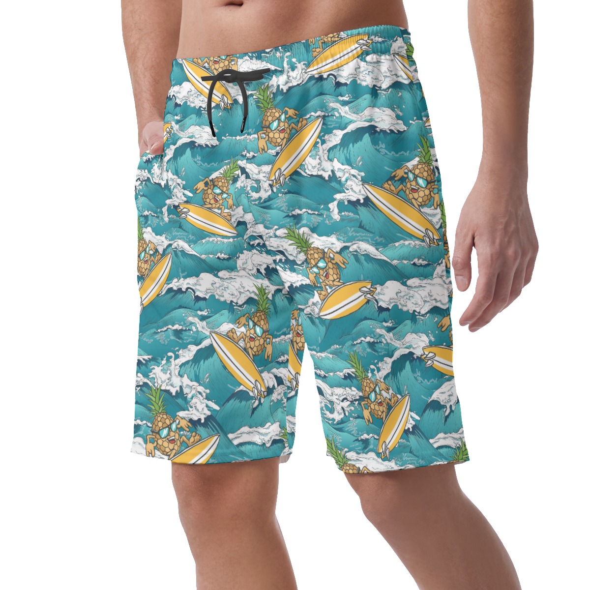 Pineapple Surfing Blue Hawaiian Beach Shorts For Men