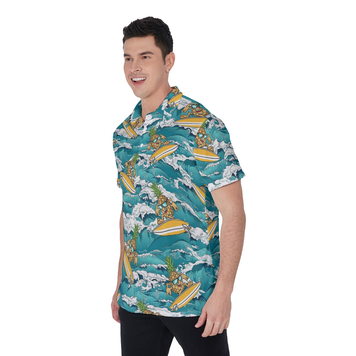 Funny Pineapple Wave Surfing Hawaiian Polo Shirt