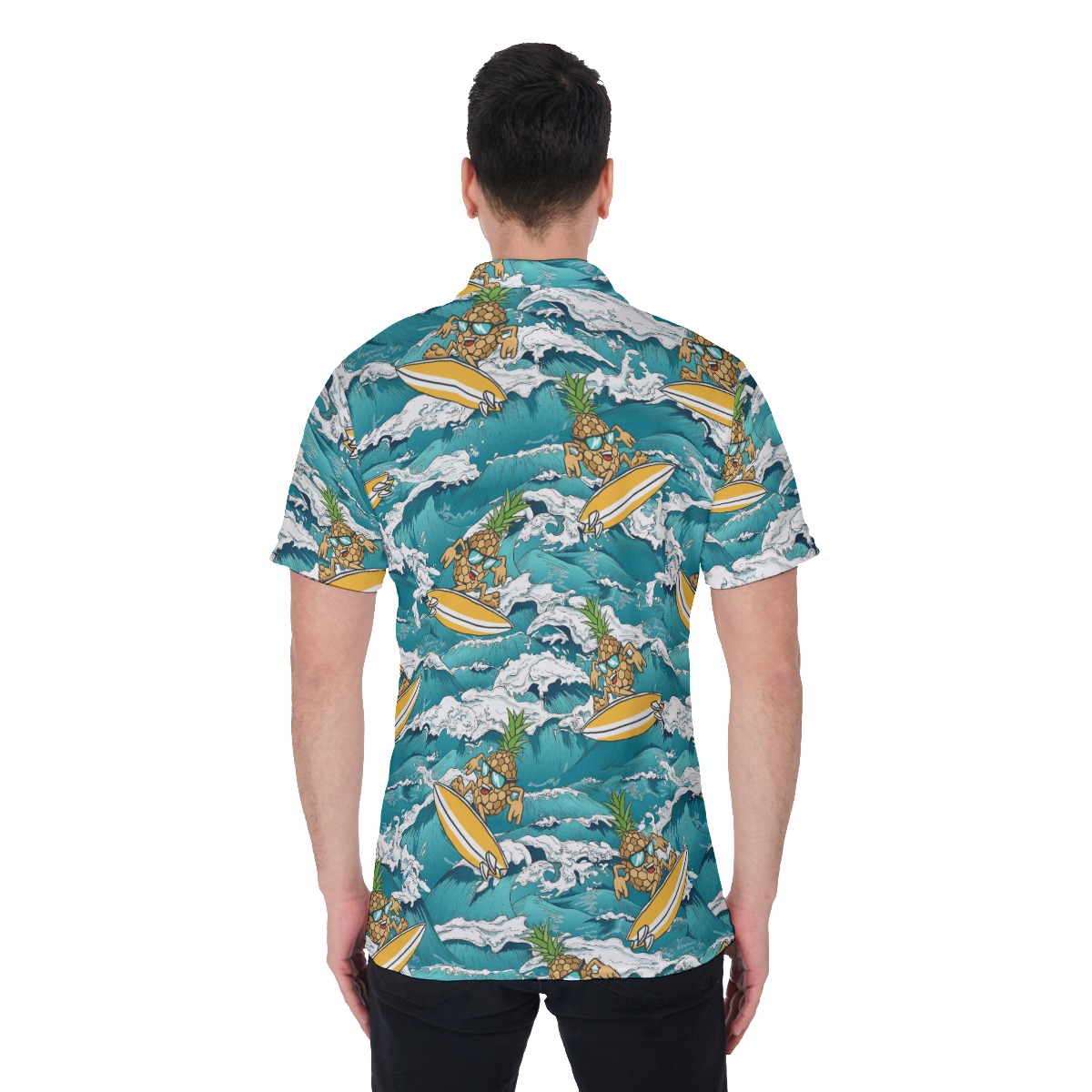Funny Pineapple Wave Surfing Hawaiian Polo Shirt