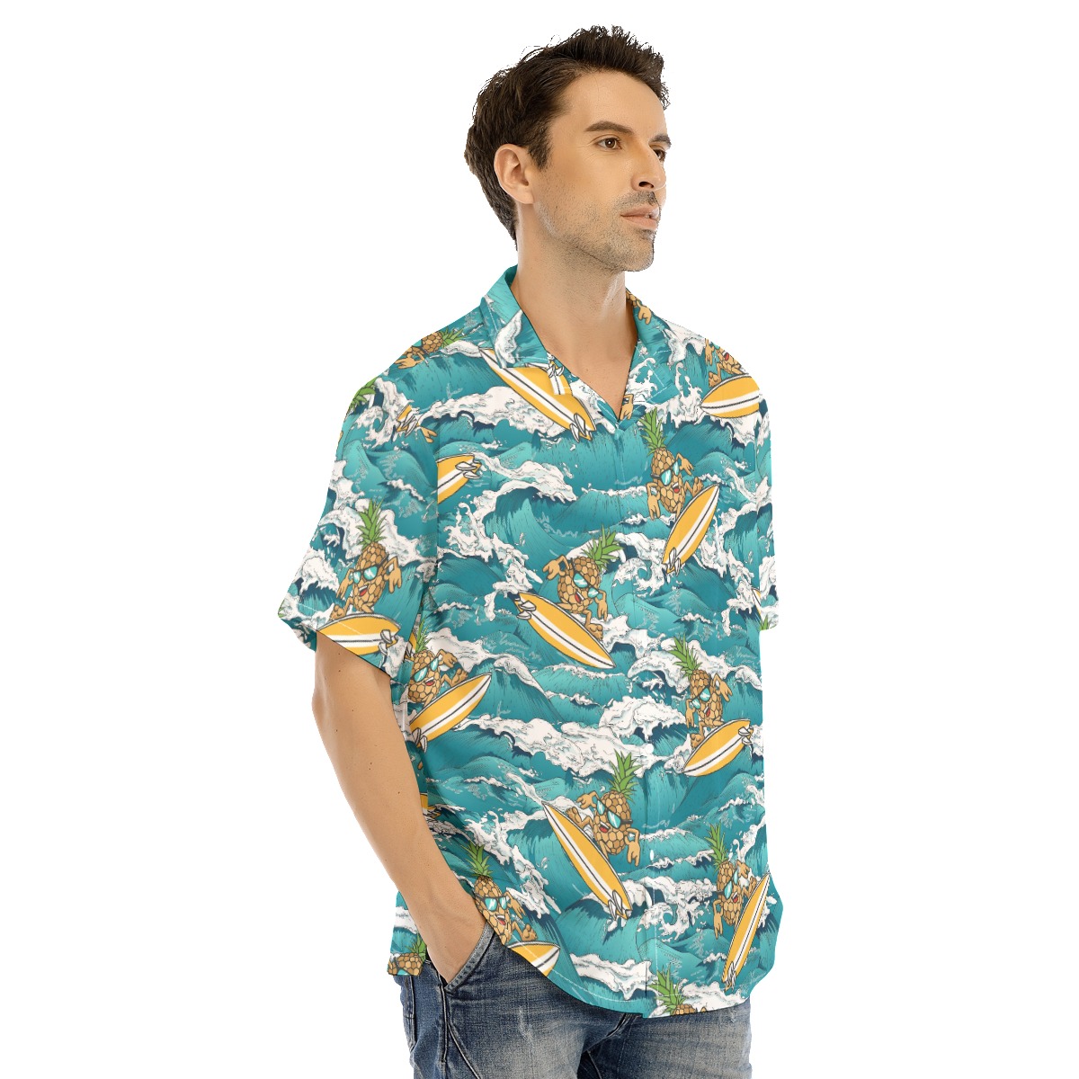 Funny Surfing Pineapple Blue Hawaiian Shirt