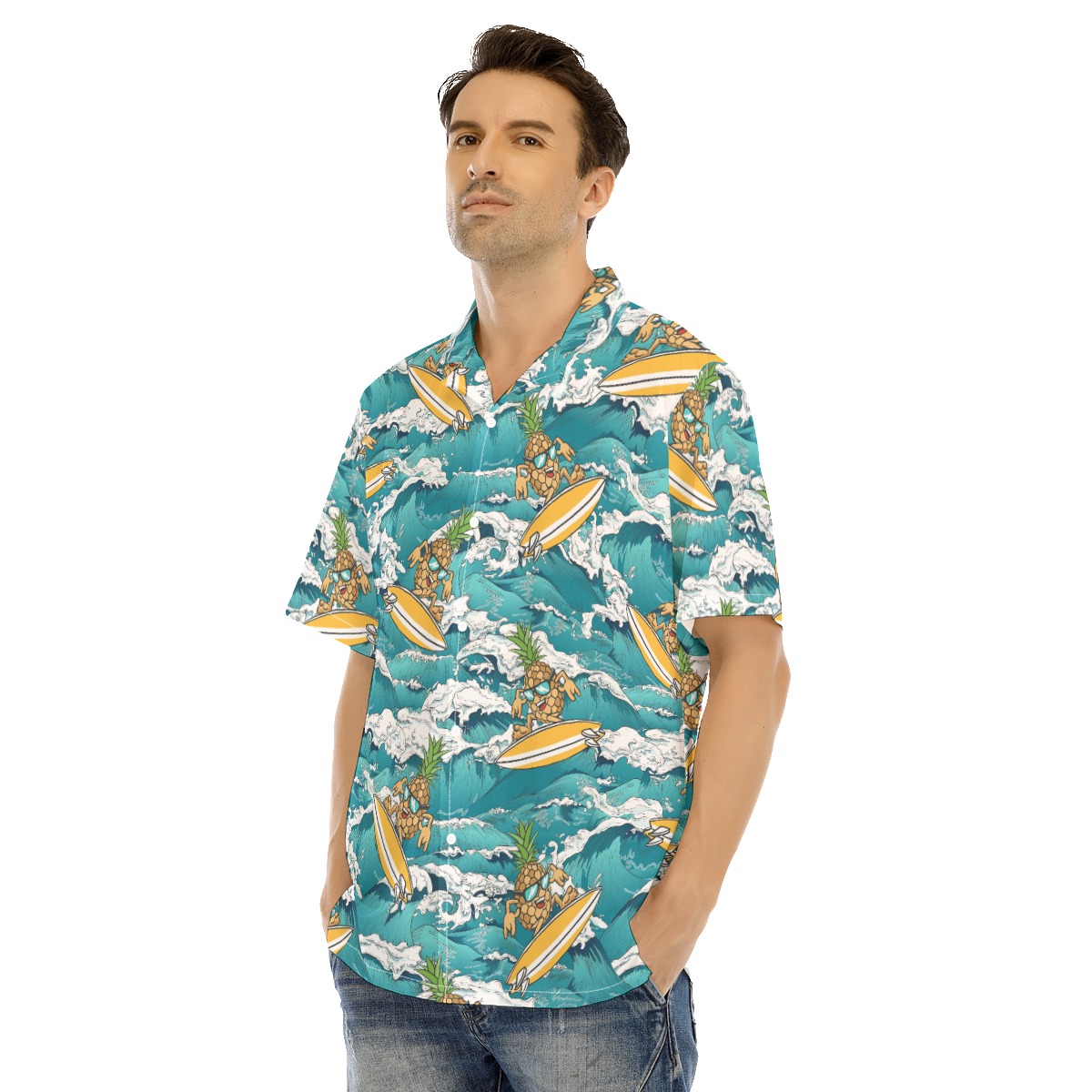 Funny Surfing Pineapple Blue Hawaiian Shirt