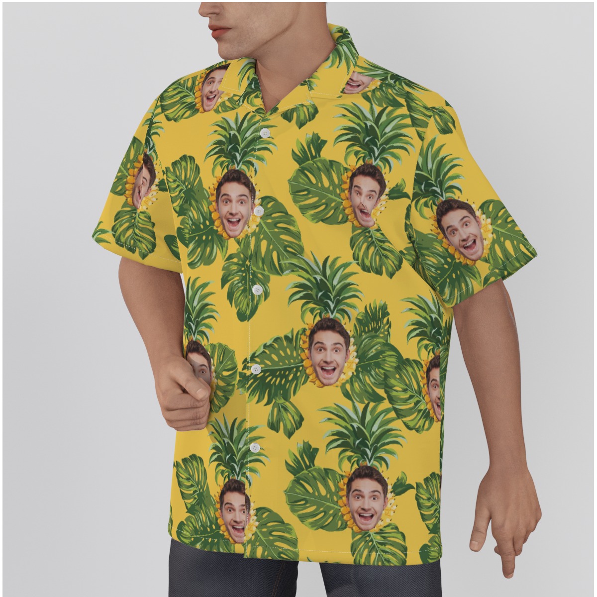 Tropical Pineapple Custom Face Aloha Shirt