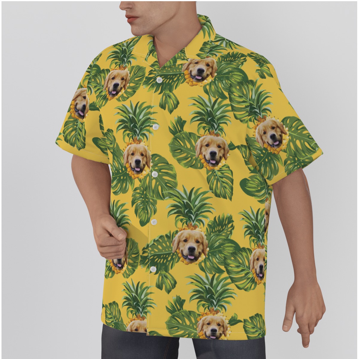 Custom Pet Face Pineapple Hawaiian Shirt For Men