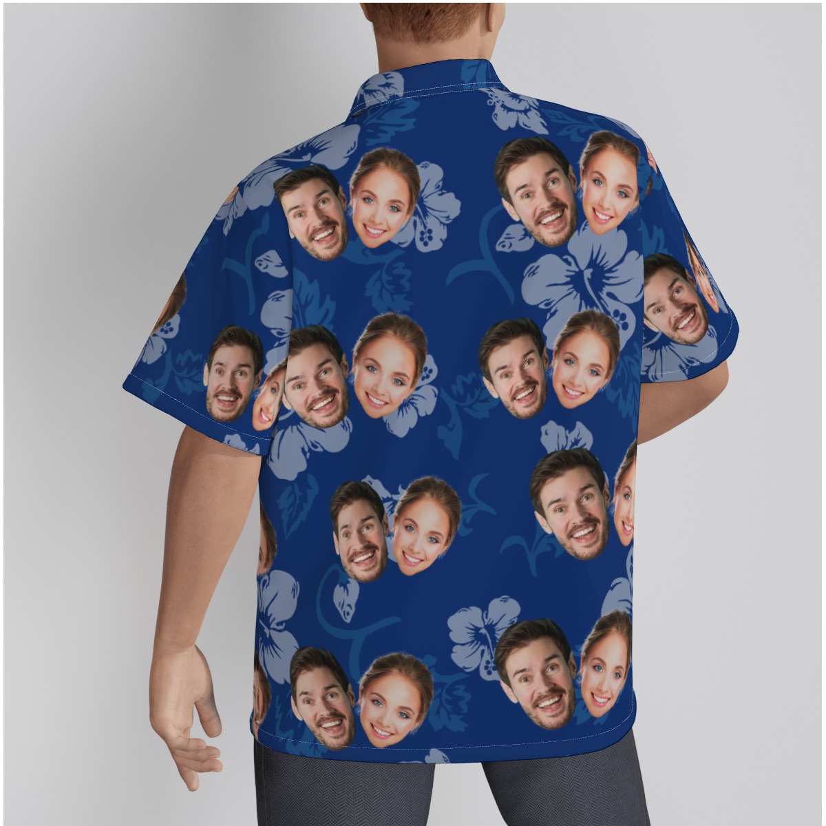 Unique Navy Custom Couple Face Hawaiian Button Up Shirt