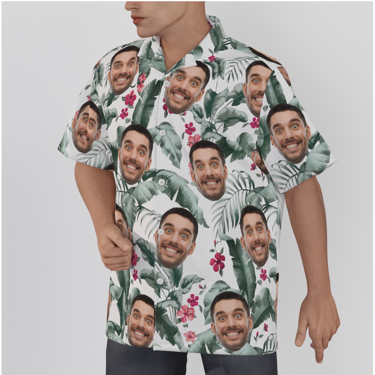 Tropical Leaf Custom Face Hawaiian Button Up Shirt