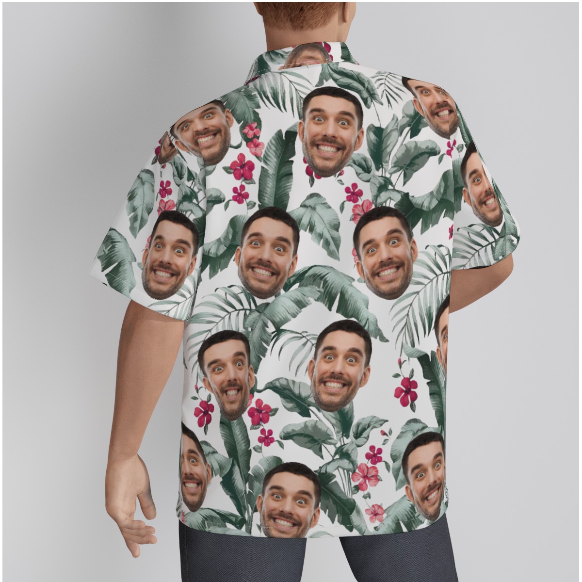 Tropical Leaf Custom Face Hawaiian Button Up Shirt