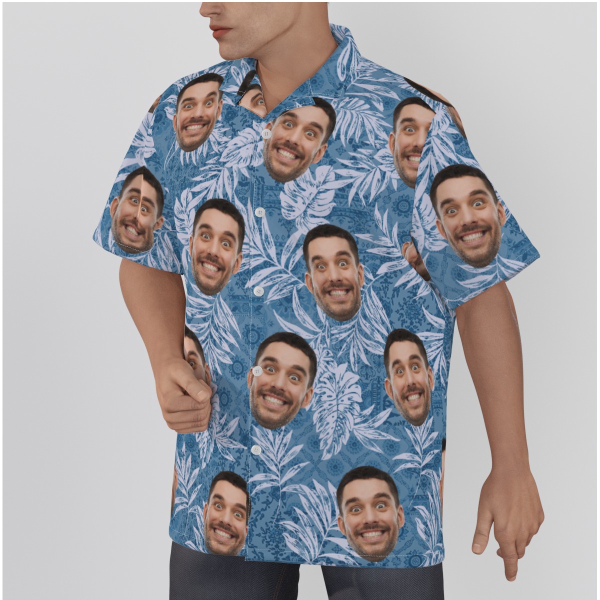 Classic Blue Hawaiian Shirt With Your Face