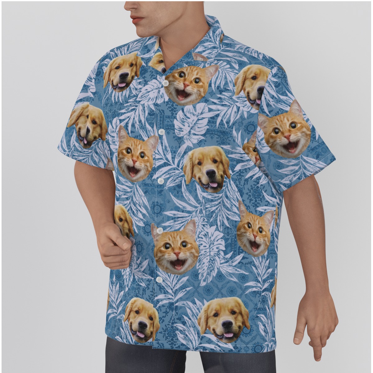 Vintage Blue Custom Pet Hawaiian Shirts