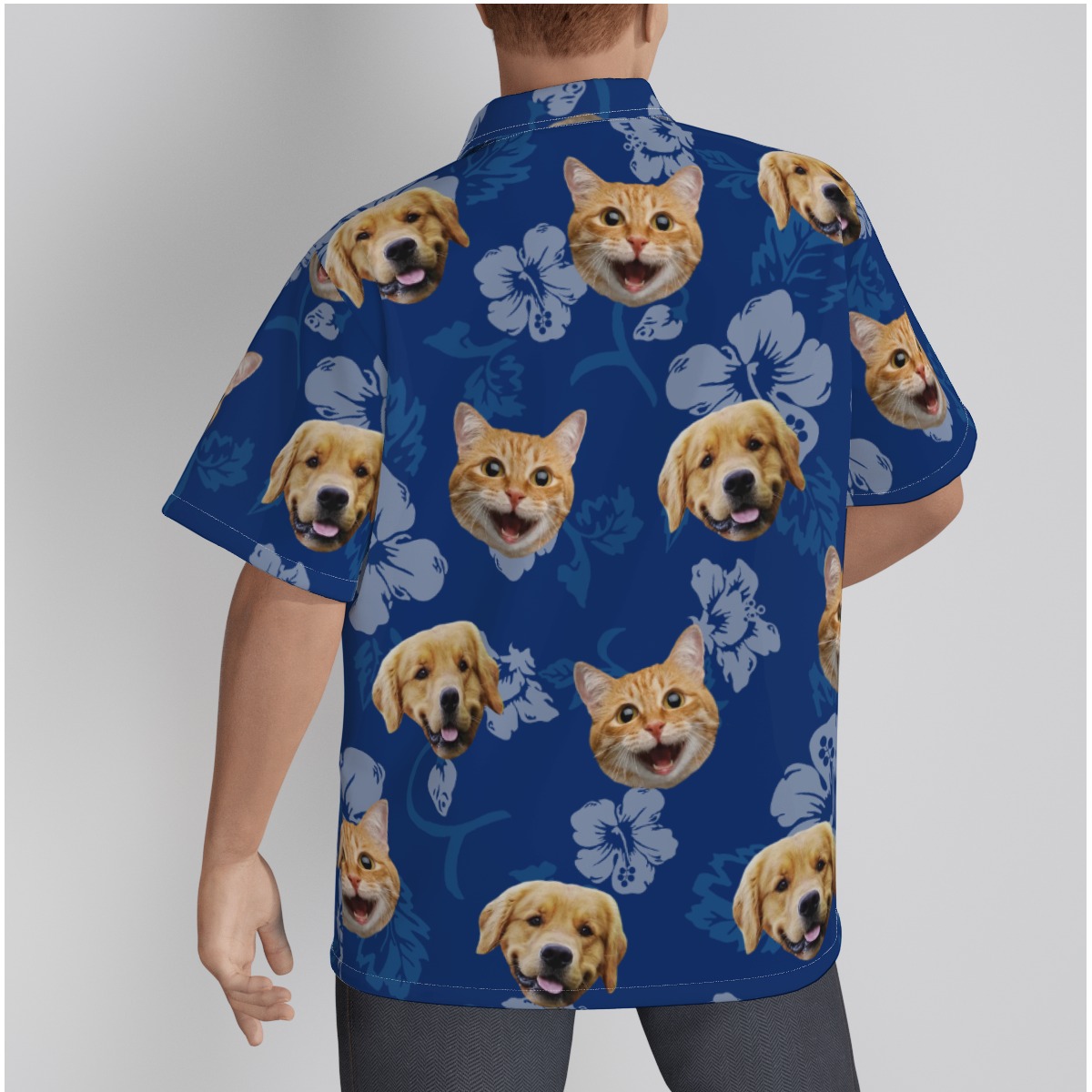 Custom Cat Dog Hawaiian Shirt Navy Blue