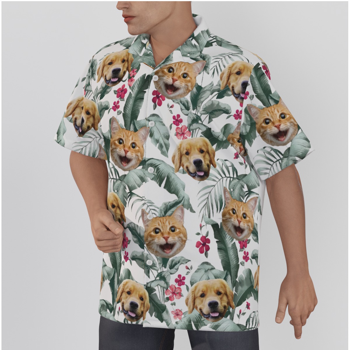 Personalized Pet Face Tropical Shirts For Men