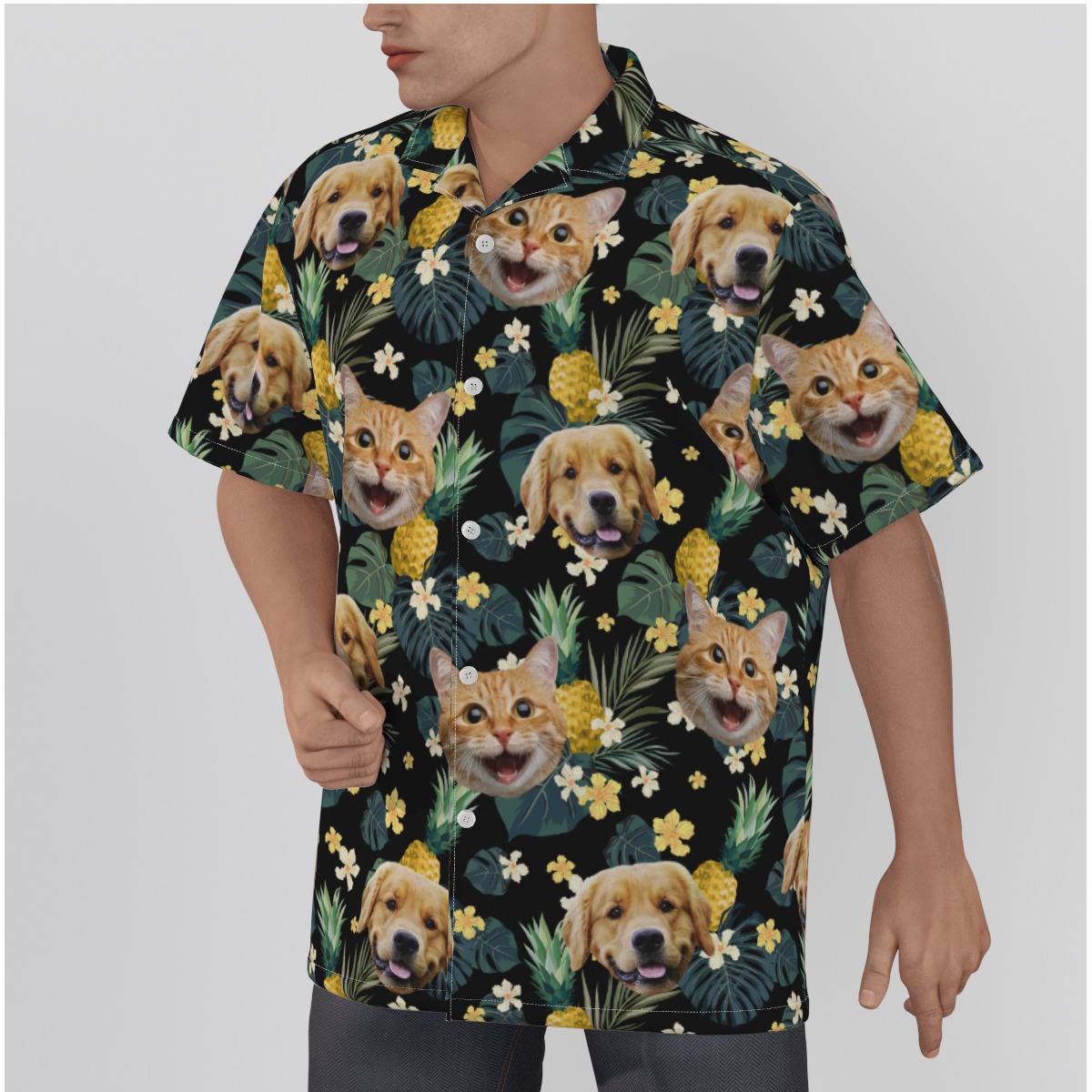 Custom Pet Face Pineapple Hawaiian Shirt