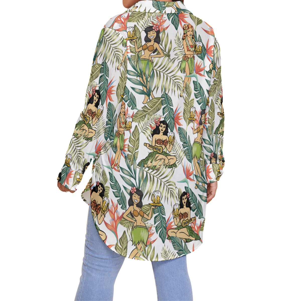 Floral Hula Girl Beer Hawaiian Plus Size Shirt For Women