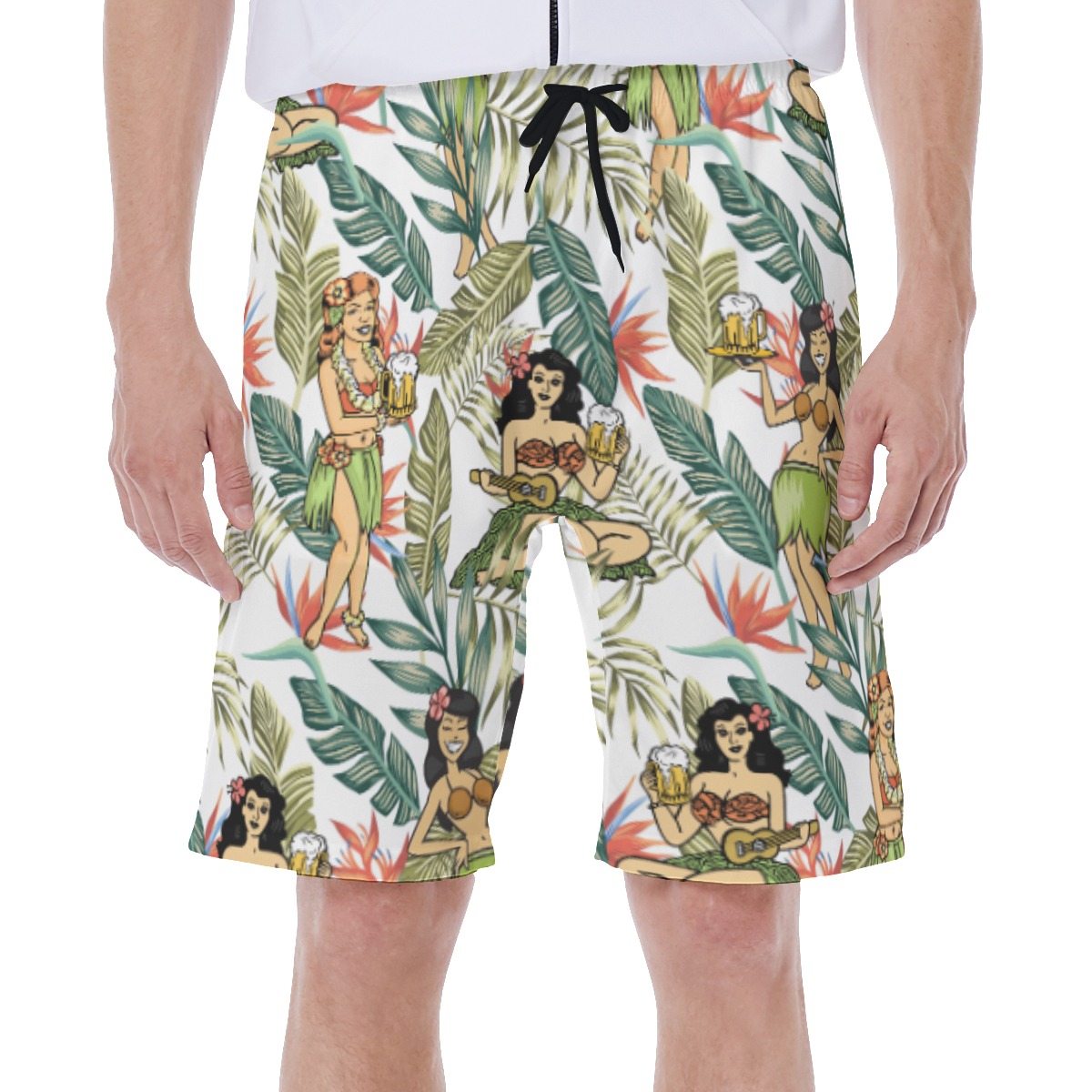 Floral Hula Girl And Beer Men's Hawaiian Swim Trunks - variant image 1