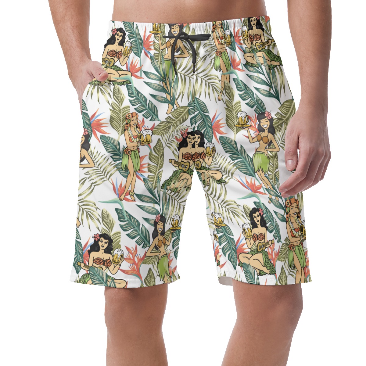 Tropical Hula Girl Beer Hawaiian Beach Shorts - variant image 1
