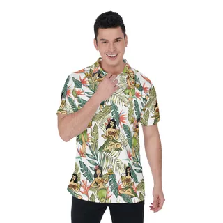 Tropical Hula Girl And Beer Hawaiian Golf Shirt