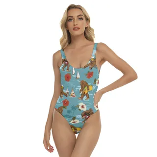 Funny Bigfoot Drinking Beer Hawaiian Swimsuit