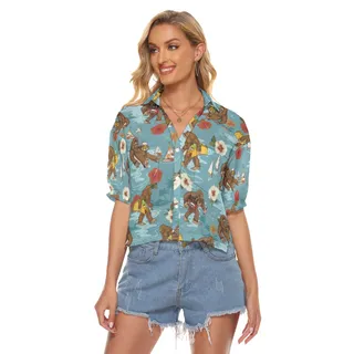 Funny Bigfoot Beer Hibiscus Tropical Aloha Crop Top Shirt